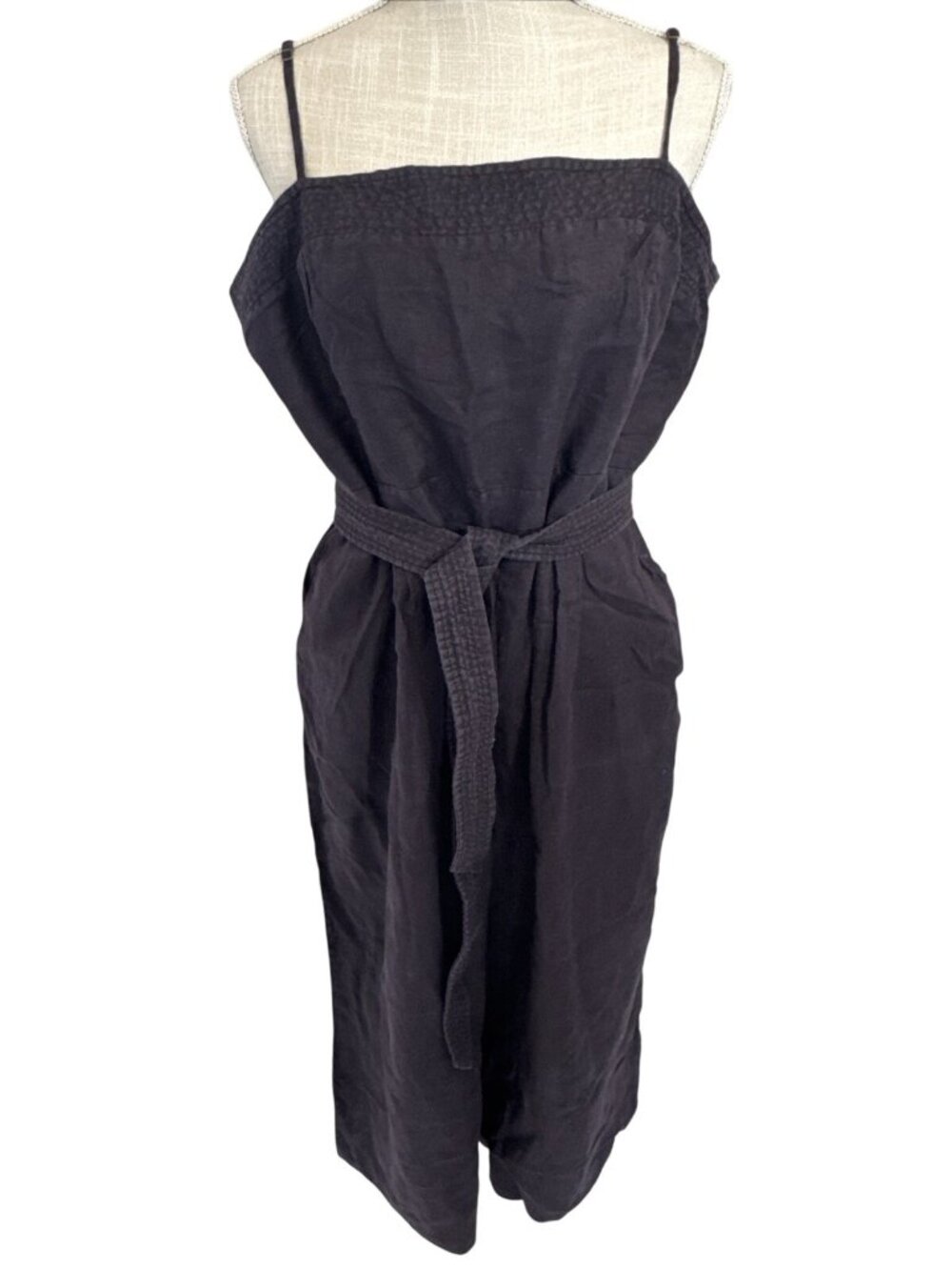 J.Crew Black Linen Jumpsuit With Adjustable Straps & Waist Tie Size 18